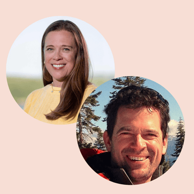 Two people smiling with different backgrounds