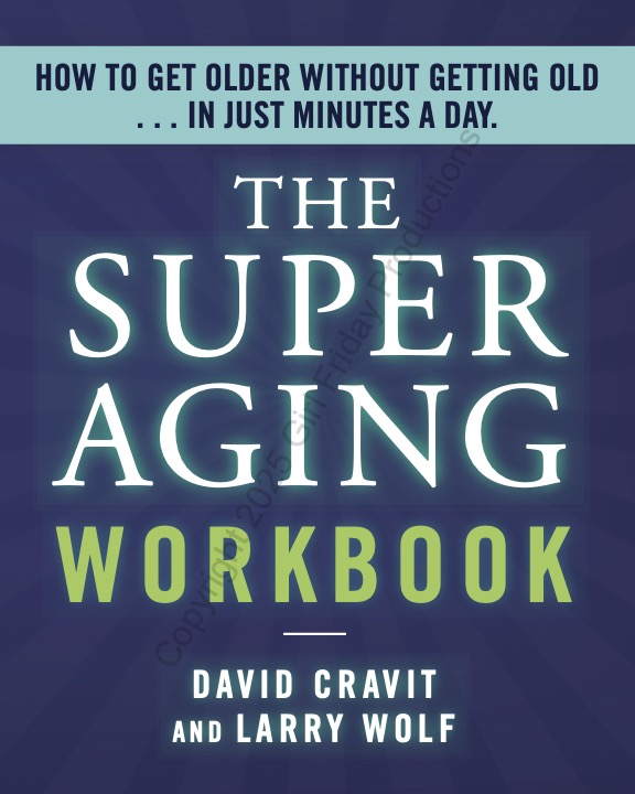 Navy blue book cover with words "The Super Aging Workbook" in white and green.
